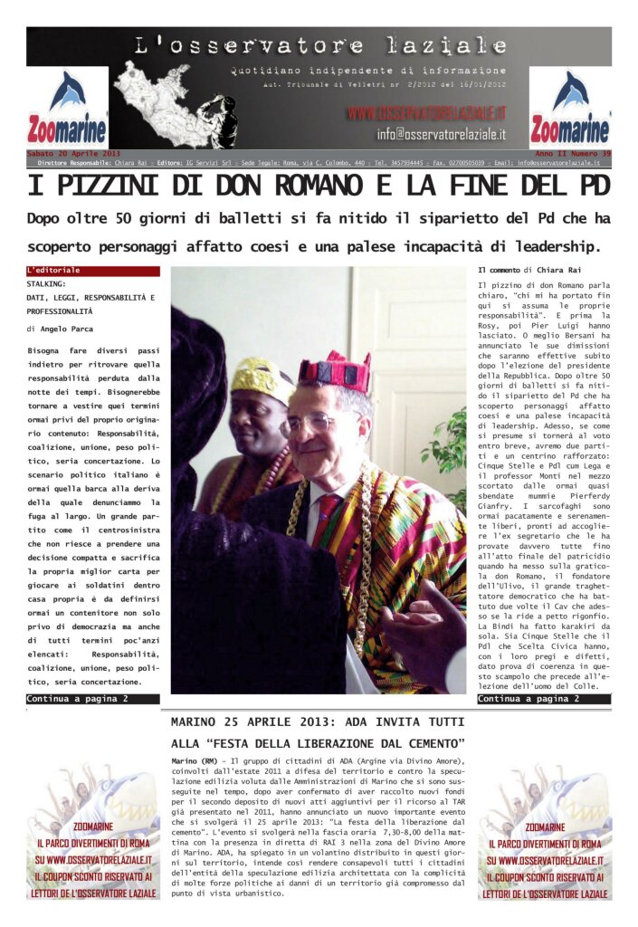 L'osservatore d'Italia edizione del 20 Aprile 2013
